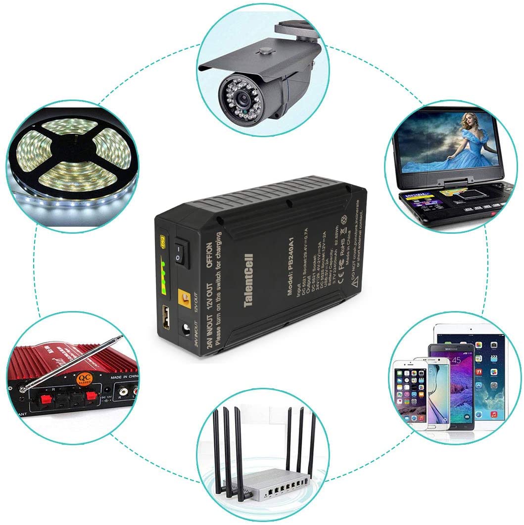 PB240A1 25.9V 3200mAh Lithium Ion Battery Pack with 24V/12V DC and 5V USB Output | Multi-Voltage Portable Power Supply for Electronics